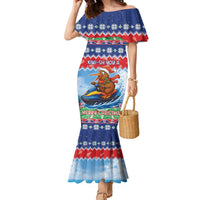 New Zealand Christmas Family Matching Mermaid Dress and Hawaiian Shirt Funny Jet Ride Kiwi Xmas LT05 Mom's Dress Blue - Polynesian Pride