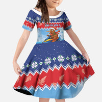 New Zealand Christmas Family Matching Off The Shoulder Long Sleeve Dress and Hawaiian Shirt Funny Jet Ride Kiwi Xmas LT05 Daughter's Dress Blue - Polynesian Pride