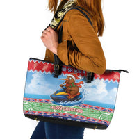 New Zealand Christmas Leather Tote Bag Funny Jet Ride Kiwi Xmas LT05 Blue - Polynesian Pride