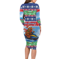 New Zealand Christmas Long Sleeve Bodycon Dress Funny Jet Ride Kiwi Xmas LT05 - Polynesian Pride