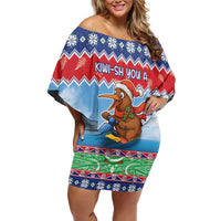 New Zealand Christmas Off Shoulder Short Dress Funny Jet Ride Kiwi Xmas LT05 Women Blue - Polynesian Pride