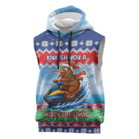 New Zealand Christmas Sleeveless Hoodie Funny Jet Ride Kiwi Xmas LT05 Blue - Polynesian Pride
