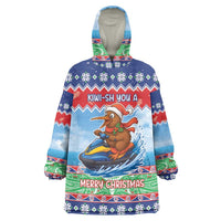 New Zealand Christmas Wearable Blanket Hoodie Funny Jet Ride Kiwi Xmas LT05 One Size Blue - Polynesian Pride