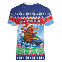 New Zealand Christmas Women V-Neck T-Shirt Funny Jet Ride Kiwi Xmas LT05 - Polynesian Pride