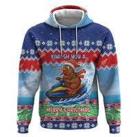 New Zealand Christmas Zip Hoodie Funny Jet Ride Kiwi Xmas LT05 Pullover Hoodie Blue - Polynesian Pride