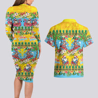 Hawaii Christmas Couples Matching Long Sleeve Bodycon Dress and Hawaiian Shirt Mele Kalikimaka Tropical Vibes LT05 - Polynesian Pride