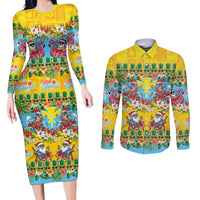 Hawaii Christmas Couples Matching Long Sleeve Bodycon Dress and Long Sleeve Button Shirt Mele Kalikimaka Tropical Vibes LT05 Colorful - Polynesian Pride