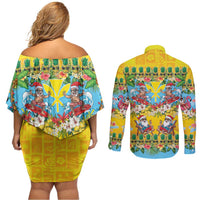 Hawaii Christmas Couples Matching Off Shoulder Short Dress and Long Sleeve Button Shirt Mele Kalikimaka Tropical Vibes LT05 - Polynesian Pride