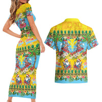 Hawaii Christmas Couples Matching Short Sleeve Bodycon Dress and Hawaiian Shirt Mele Kalikimaka Tropical Vibes LT05 - Polynesian Pride