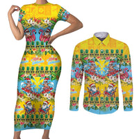 Hawaii Christmas Couples Matching Short Sleeve Bodycon Dress and Long Sleeve Button Shirt Mele Kalikimaka Tropical Vibes LT05 Colorful - Polynesian Pride