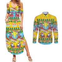 Hawaii Christmas Couples Matching Summer Maxi Dress and Long Sleeve Button Shirt Mele Kalikimaka Tropical Vibes LT05 Colorful - Polynesian Pride