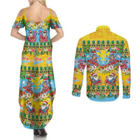 Hawaii Christmas Couples Matching Summer Maxi Dress and Long Sleeve Button Shirt Mele Kalikimaka Tropical Vibes LT05 - Polynesian Pride