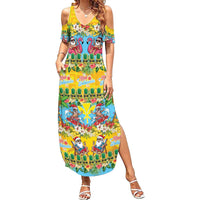 Hawaii Christmas Family Matching Summer Maxi Dress and Hawaiian Shirt Mele Kalikimaka Tropical Vibes LT05 Mom's Dress Colorful - Polynesian Pride