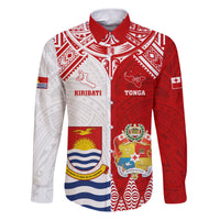 Personalised Tonga And Kiribati Family Matching Puletasi Dress and Hawaiian Shirt Coat Of Arms Polynesian Pattern LT05 Dad's Shirt - Long Sleeve Red - Polynesian Pride
