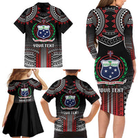 Personalised Samoa Black Saturday Family Matching Long Sleeve Bodycon Dress and Hawaiian Shirt Samoan Warrior Tribal Pattern LT05 - Polynesian Pride