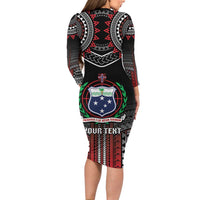 Personalised Samoa Black Saturday Family Matching Long Sleeve Bodycon Dress and Hawaiian Shirt Samoan Warrior Tribal Pattern LT05 - Polynesian Pride