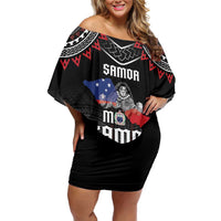 Personalised Samoa Black Saturday Family Matching Off Shoulder Short Dress and Hawaiian Shirt Samoan Warrior Tribal Pattern LT05 Mom's Dress Black - Polynesian Pride