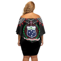 Personalised Samoa Black Saturday Family Matching Off Shoulder Short Dress and Hawaiian Shirt Samoan Warrior Tribal Pattern LT05 - Polynesian Pride