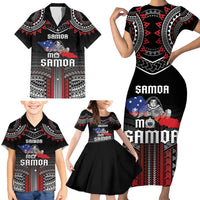 Personalised Samoa Black Saturday Family Matching Short Sleeve Bodycon Dress and Hawaiian Shirt Samoan Warrior Tribal Pattern LT05 - Polynesian Pride