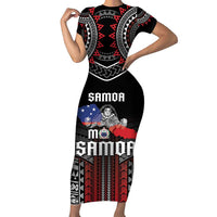 Personalised Samoa Black Saturday Family Matching Short Sleeve Bodycon Dress and Hawaiian Shirt Samoan Warrior Tribal Pattern LT05 Mom's Dress Black - Polynesian Pride