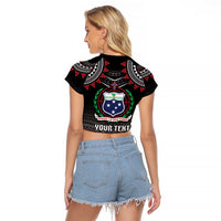 Personalised Samoa Black Saturday Raglan Cropped T Shirt Samoan Warrior Tribal Pattern