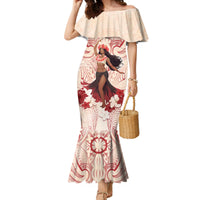 Tahiti Women's Day Family Matching Mermaid Dress and Hawaiian Shirt With Polynesian Pattern LT05 Mom's Dress Beige - Polynesian Pride