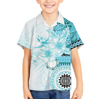 Samoa Siapo Pattern With Teal Hibiscus Family Matching Summer Maxi Dress and Hawaiian Shirt LT05 Son's Shirt Teal - Polynesian Pride