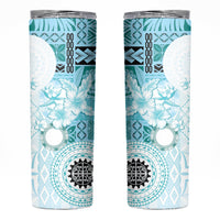 Samoa Siapo Pattern With Teal Hibiscus Skinny Tumbler