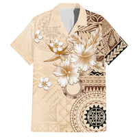 Samoa Siapo Pattern With Beige Hibiscus Family Matching Summer Maxi Dress and Hawaiian Shirt LT05 Dad's Shirt - Short Sleeve Beige - Polynesian Pride