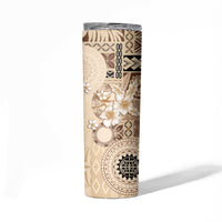 Samoa Siapo Pattern With Beige Hibiscus Skinny Tumbler