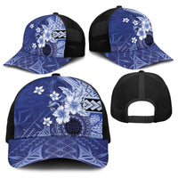 Samoa Siapo Pattern With Navy Hibiscus Baseball Net Cap - Polynesian Pride