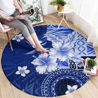 Samoa Siapo Pattern With Navy Hibiscus Round Carpet