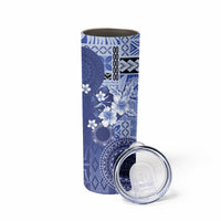 Samoa Siapo Pattern With Navy Hibiscus Skinny Tumbler