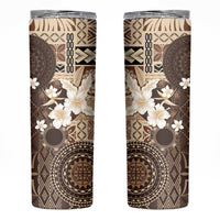 Samoa Siapo Pattern With Brown Hibiscus Skinny Tumbler