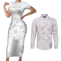 Samoa Siapo Pattern With White Hibiscus Couples Matching Short Sleeve Bodycon Dress and Button Shirt - LT05