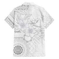 Samoa Siapo Pattern With White Hibiscus Family Matching Off Shoulder Maxi Dress and Hawaiian Shirt LT05 - Polynesian Pride
