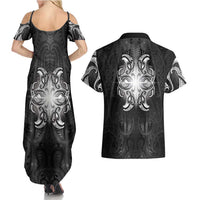 New Zealand Matariki Couples Matching Summer Maxi Dress and Hawaiian Shirt Maori Moko Black Galaxy LT05 - Polynesian Pride