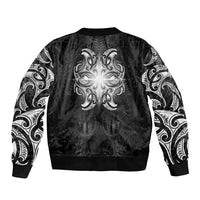 New Zealand Matariki Sleeve Zip Bomber Jacket Maori Moko Black Galaxy