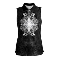 New Zealand Matariki Women Sleeveless Polo Shirt Maori Moko Black Galaxy LT05 Female Black - Polynesian Pride