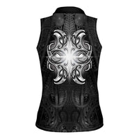 New Zealand Matariki Women Sleeveless Polo Shirt Maori Moko Black Galaxy LT05 - Polynesian Pride