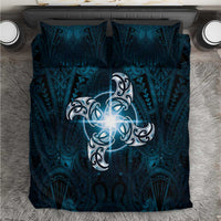 New Zealand Matariki Waita Bedding Set Maori Moko Dark Blue Galaxy