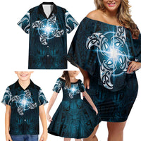New Zealand Matariki Waita Family Matching Off Shoulder Short Dress and Hawaiian Shirt Maori Moko Dark Blue Galaxy LT05 - Polynesian Pride