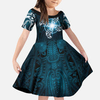 New Zealand Matariki Waita Family Matching Tank Maxi Dress and Hawaiian Shirt Maori Moko Dark Blue Galaxy LT05 Daughter's Dress Blue - Polynesian Pride