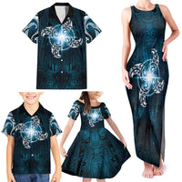 New Zealand Matariki Waita Family Matching Tank Maxi Dress and Hawaiian Shirt Maori Moko Dark Blue Galaxy LT05 - Polynesian Pride
