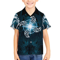 New Zealand Matariki Waita Family Matching Tank Maxi Dress and Hawaiian Shirt Maori Moko Dark Blue Galaxy LT05 Son's Shirt Blue - Polynesian Pride