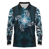 New Zealand Matariki Waita Long Sleeve Polo Shirt Maori Moko Dark Blue Galaxy