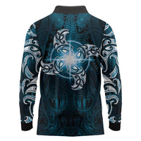 New Zealand Matariki Waita Long Sleeve Polo Shirt Maori Moko Dark Blue Galaxy