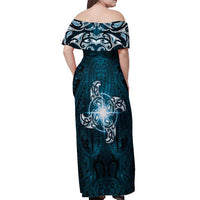New Zealand Matariki Waita Off Shoulder Maxi Dress Maori Moko Dark Blue Galaxy