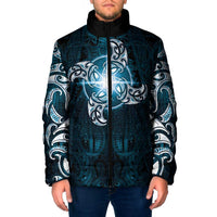 New Zealand Matariki Waita Padded Jacket Maori Moko Dark Blue Galaxy