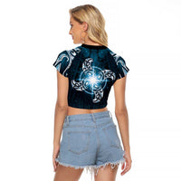 New Zealand Matariki Waita Raglan Cropped T Shirt Maori Moko Dark Blue Galaxy